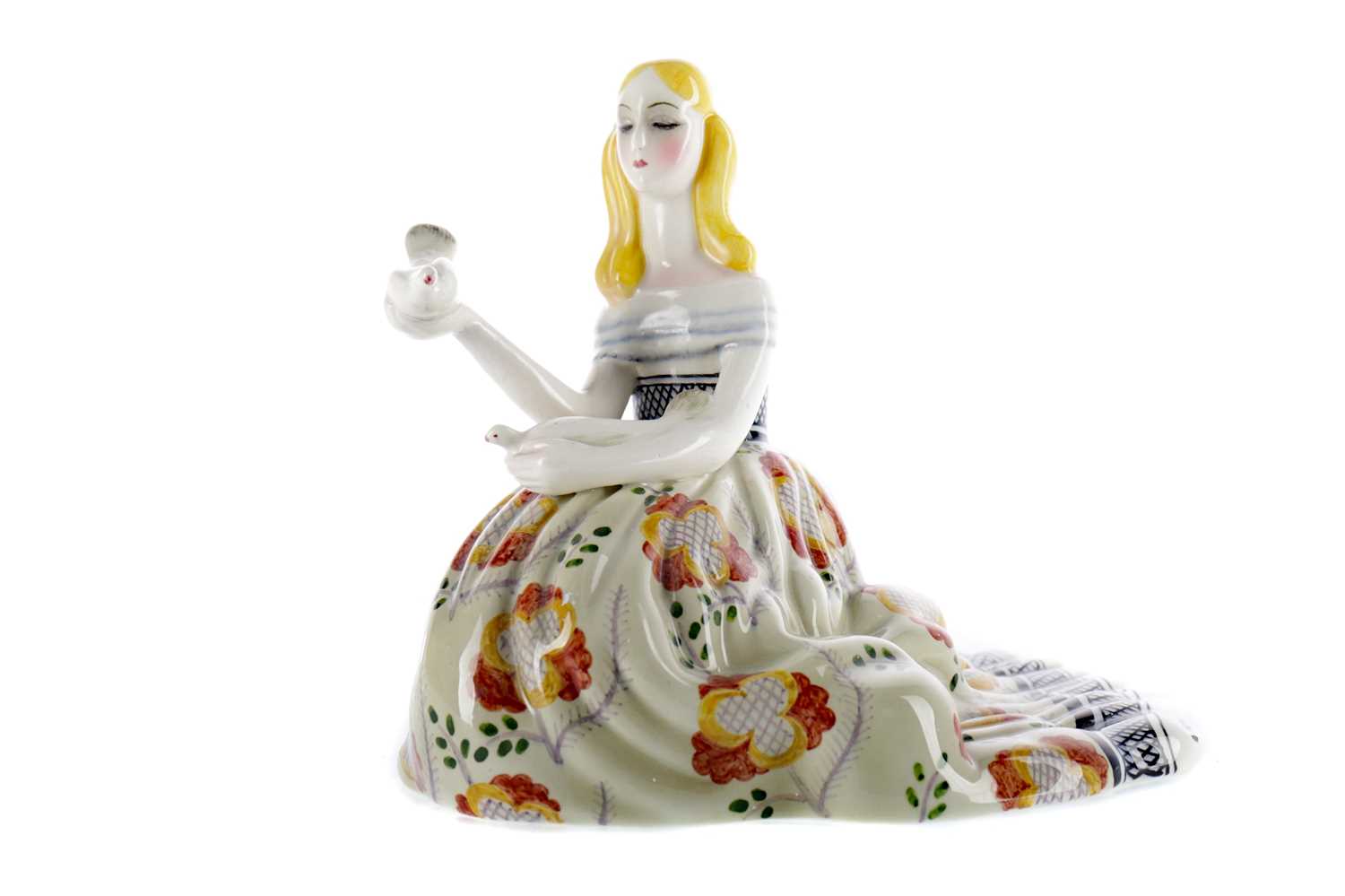 Lot 1009 - A LENCI POTTERY FIGURE OF A GIRL WITH A DOVE