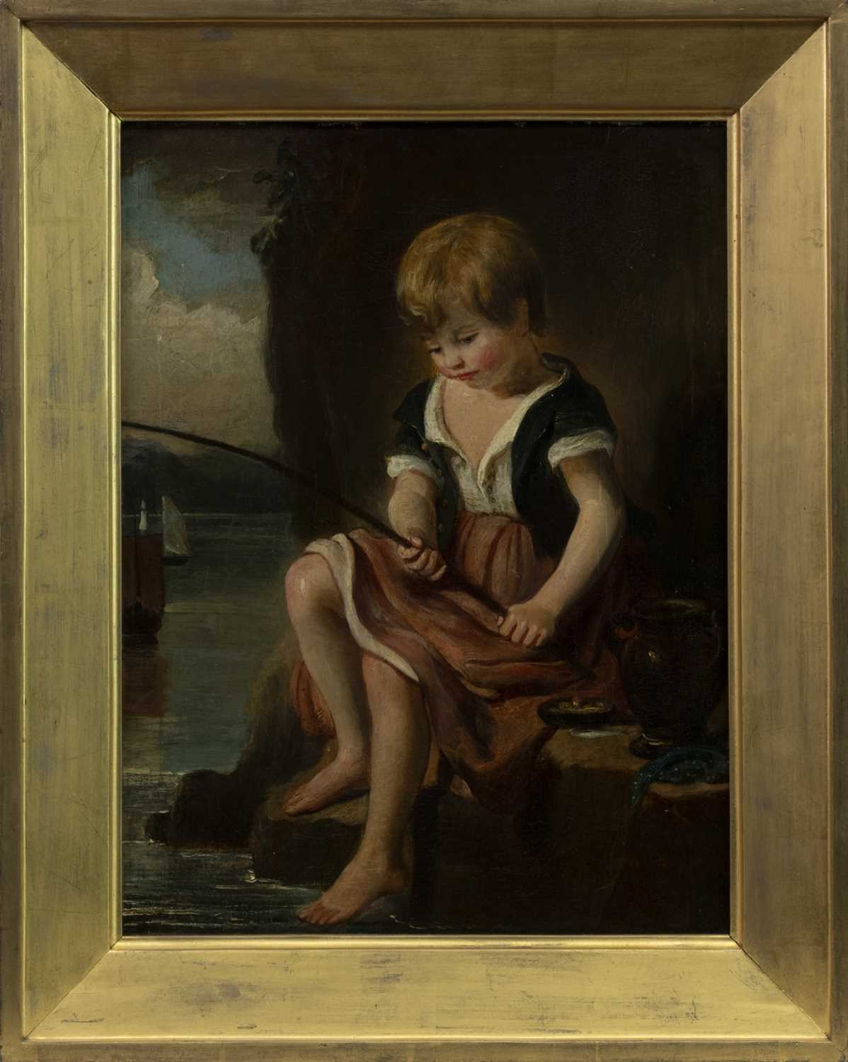 Lot 89 - BOY FISHING, AN OIL BY ANDREW GEDDES