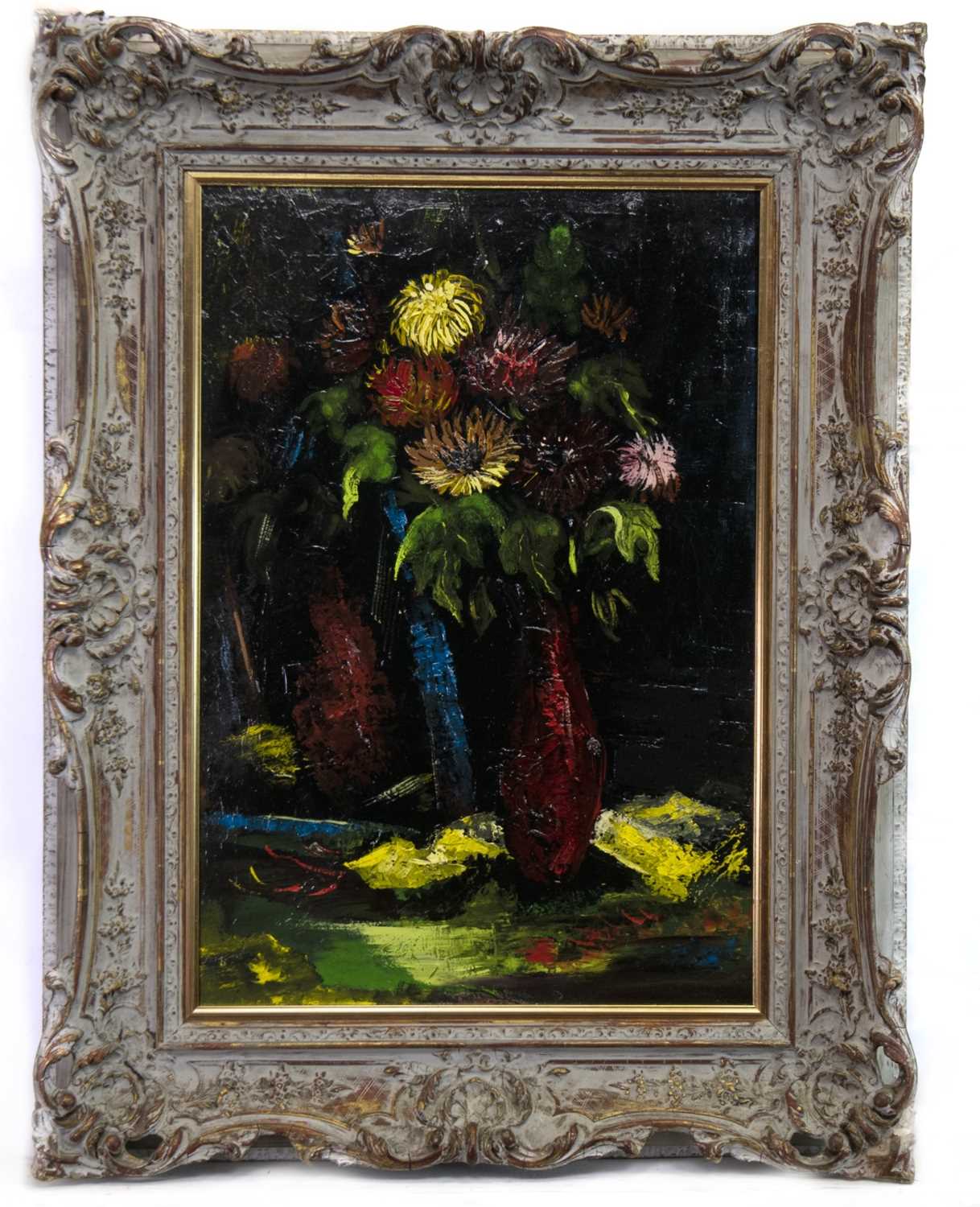 Lot 129 - CHRYSANTHEMUMS, AN OIL BY CHARLES MURRAY
