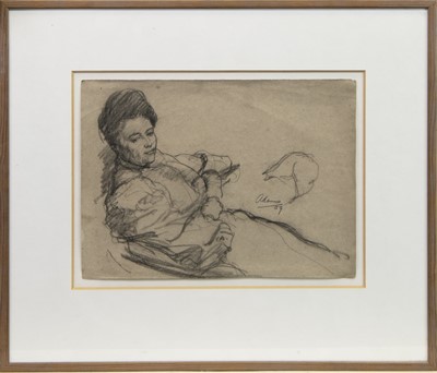 Lot 435 - RECLINING FIGURE, A CHARCOAL ON PAPER