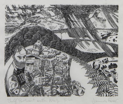 Lot 436 - SELF-PORTRAIT, A WOOD ENGRAVING BY JAMES GREER