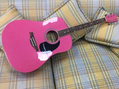 Lot 54 - A YAMAHA ACOUSTIC GUITAR AND A PINK WESTFIELD GUITAR