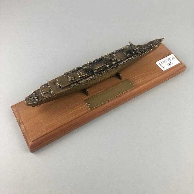 Lot 105 - A BRASS MODEL OF THE RMS QUEEN MARY