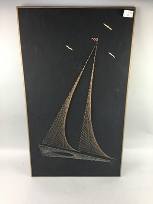 Lot 193 - A VINTAGE STRING ART PICTURE OF A SAILING BOAT
