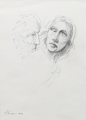 Lot 643 - FIGURE STUDIES, A PENCIL ON PAPER BY PETER HOWSON