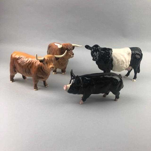 Lot 22 - A BESWICK HIGHLAND COW, TWO OTHERS AND A PIG