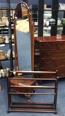 Lot 354 - A MAHOGANY CHEVAL MIRROR AND A MODERN SHOE RACK