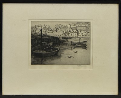 Lot 439 - HARBOUR SCENE, AN ETCHING BY GERTRUDE HAYES