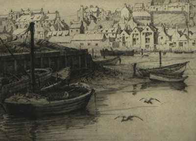 Lot 439 - HARBOUR SCENE, AN ETCHING BY GERTRUDE HAYES