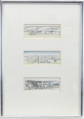 Lot 780A - THREE WATERCOLOURS FRAMED TOGETHER BY TOM HOVELL SHANKS