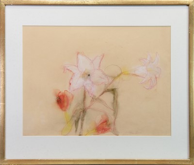 Lot 687 - DELICATE BLOOMS, A MIXED MEDIA BY ANN ORAM