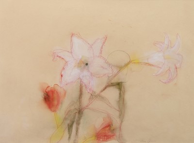 Lot 687 - DELICATE BLOOMS, A MIXED MEDIA BY ANN ORAM