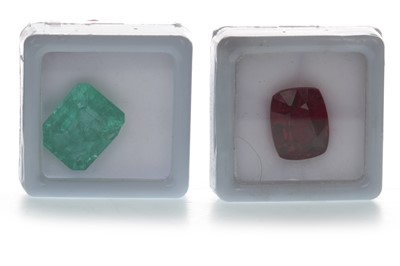 Lot 394 - TWO UNMOUNTED TREATED GEMSTONES