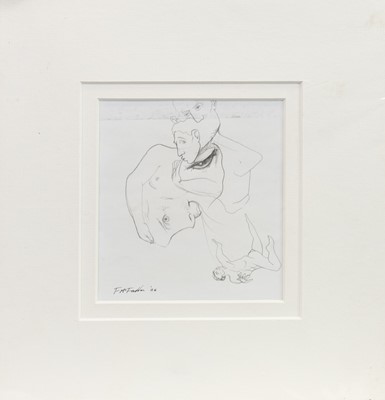 Lot 675 - FALLING FROM ASSORTED FORMS, A PENCIL SKETCH BY FRANK MCFADDEN