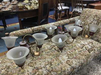 Lot 395 - A LOT OF THREE CEILING LIGHTS WITH GLASS SHADES