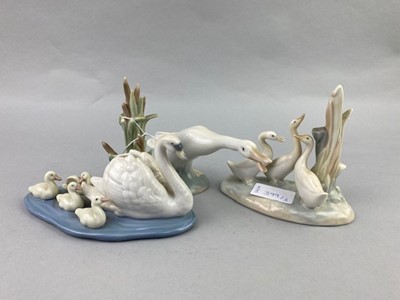 Lot 399 - A LLADRO FIGURE GROUP OF SWANS, ANOTHER LLADRO FIGURE AND A NAO FIGURE