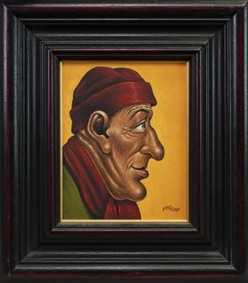 Lot 683 - RED CAP AND SCARF, AN OIL BY GRAHAM MCKEAN