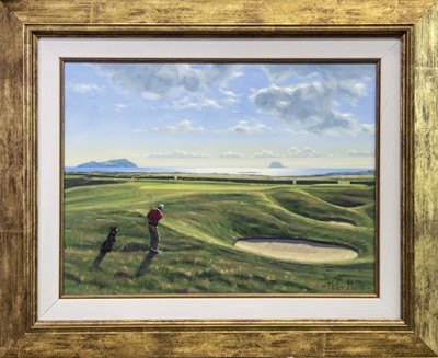 Lot 879 - THE 15TH HOLE NORTH BERWICK WEST, AN OIL BY PETER MUNRO