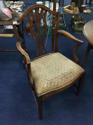 Lot 411 - A MAHOGANY OPEN ELBOW CHAIR AND A SINGLE CHAIR