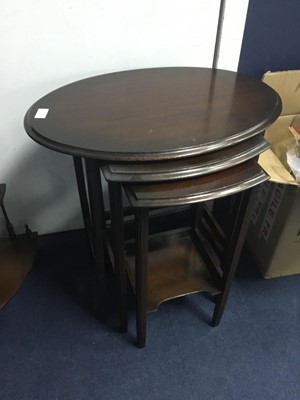 Lot 418 - A NEST OF THREE MAHOGANY TABLES AND A TRIPOD WINE TABLE