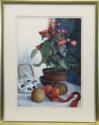 Lot 596 - STILL LIFE WITH RIBBON, A GOUACHE BY D G WOMACK