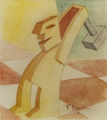 Lot 615 - VEROCCHI'S BRICKS, A WATERCOLOUR BY FORTUNATO DEPERO