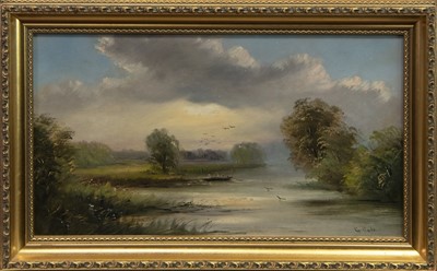Lot 452 - BOAT ON THE LOWER RIVER AVON, AN OIL BY GEORGE COLE