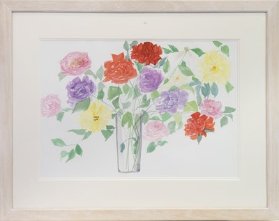 Lot 587 - VASE OF ROSES, A WATERCOLOUR BY PAUL GELL