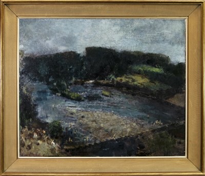 Lot 624 - THE STEPPING STONES, AYR AN OIL BY JOHN HALLIDAY