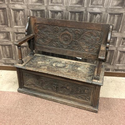 Lot 1362 - AN EARLY 20TH CENTURY MONKS BENCH