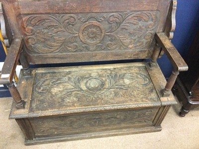Lot 1362 - AN EARLY 20TH CENTURY MONKS BENCH