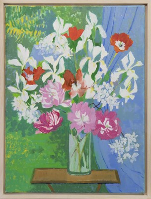 Lot 584 - STILL LIFE WITH FLOWERS, AN ACRYLIC