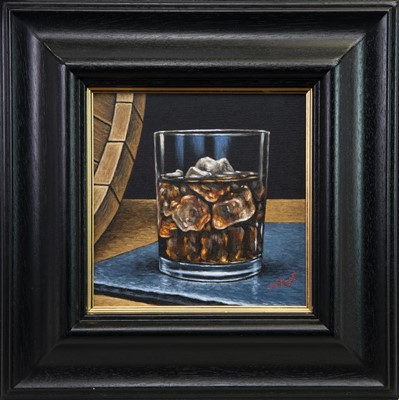 Lot 623 - A LARGE WHISKY WITH ICE SERVED ON A SLATE, AN OIL BY GRAHAM MCKEAN