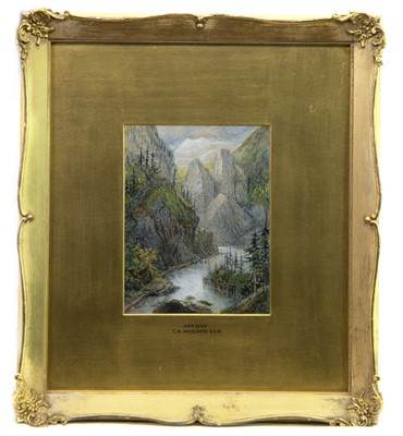 Lot 457 - VIEWS IN NORWAY, A MIXED MEDIA BY CHARLES WOOLNOTH