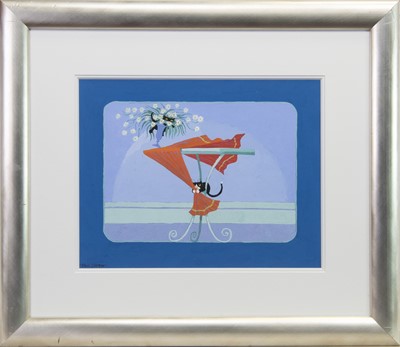Lot 778 - NAUGHTY CATS, A GOUACHE BY TONI GOFFE