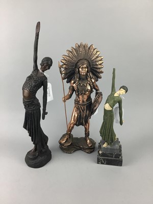 Lot 133 - A REPRODUCTION BRONZE FIGURE OF A FEMALE DANCER AND TWO OTHERS