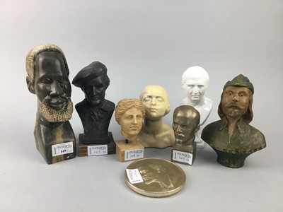 Lot 149 - AN AFRICAN NATIVE CARVED SOAPSTONE  BUST AND OTHER BUSTS