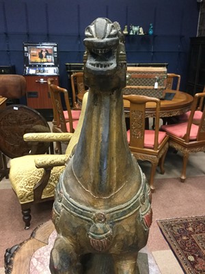 Lot 835 - A CHINESE CARVED AND GILDED WOODEN FIGURE OF A REARING HORSE