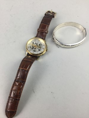 Lot 38 - A GENTLEMAN'S ROTARY WRISTWATCH AND A SILVER BANGLE