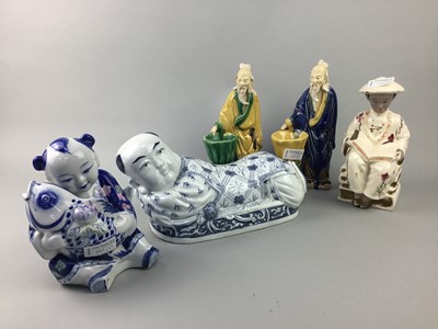 Lot 165 - A LOT OF FIVE MODERN CHINESE CERAMIC FIGURES