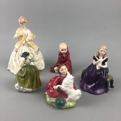 Lot 262 - A ROYAL WORCESTER FIGURE OF 'FIRST DANCE' AND FOUR ROYAL DOULTON FIGURES