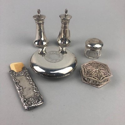 Lot 272 - A SILVER SALT AND PEPPER ALONG WITH SILVER AND OTHER ITEMS