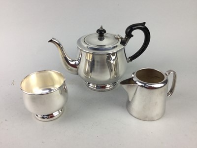 Lot 100 - A LOT OF SILVER PLATED ITEMS INCLUDING A THREE PIECE TEA SERVICE