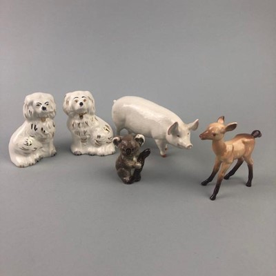 Lot 296 - A PAIR OF 20TH CENTURY MINIATURE WALLY DOGS AND OTHER BESWICK FIGURES