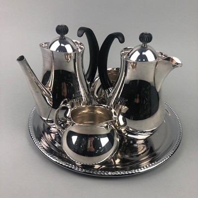 Lot 301 - A MAPPIN & WEBB SILVER PLATED FOUR PIECE TEA SERVICE AND A TRAY