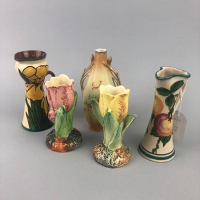 Lot 308 - A PAIR OF BELLEEK VASES AND OTHER VASES
