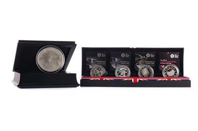 Lot 9 - THE LONDON 2012 SILVER 5oz COIN AND COUNTDOWN TO LONDON 2012 SILVER PROOF FIVE POUND £5 COIN SET