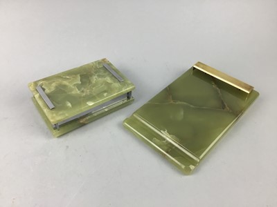 Lot 48 - AN ONYX NOTEBOOK STAND AND CASKET