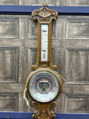 Lot 326 - A LATE VICTORIAN OAK BANJO BAROMETER AND ANOTHER
