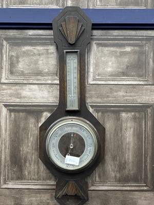 Lot 326 - A LATE VICTORIAN OAK BANJO BAROMETER AND ANOTHER